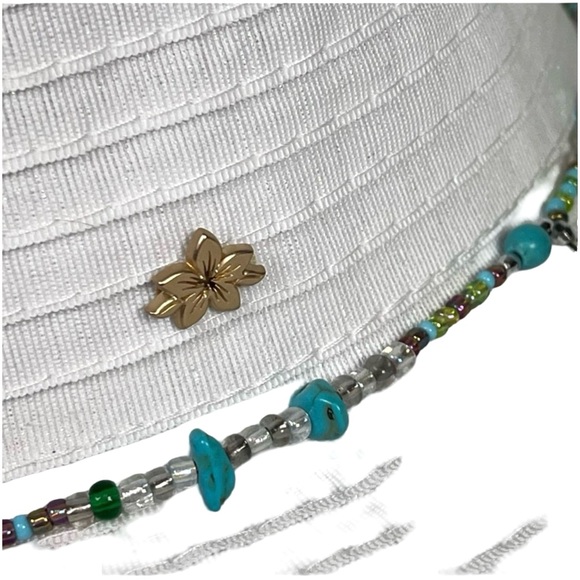 Capelli of New York White Sun Hat with Turquoise Beads - Picture 6 of 7